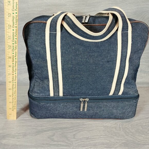 Bath And Body Works Denim Travel Shoulder Bag Tote Blue Matching Cosmetics Bags - Picture 12 of 16